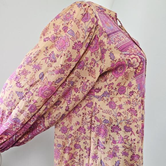 Spell & the Gypsy Collective Blouse Top XS Folk Song Floral Blossoms Puff Sleeve - Picture 6 of 12